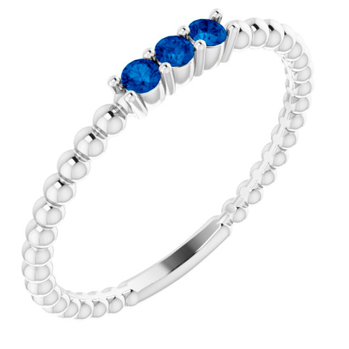 14k White Gold Blue Sapphire Beaded Stackable Ring