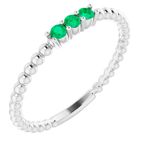 14k White Gold Emerald Beaded Stackable Ring