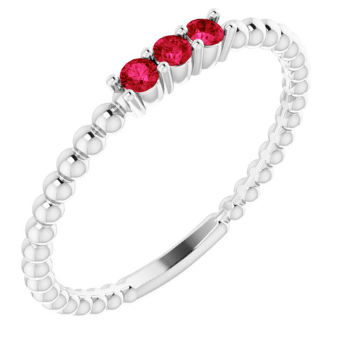 14k White Gold Ruby Beaded Stackable Ring