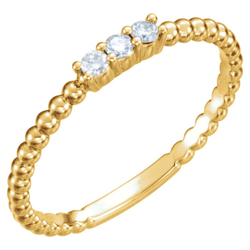 14kt Yellow Gold 1/10 ct Diamond Three-Stone Beaded Ring