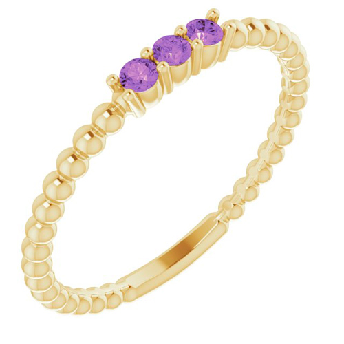 14k Yellow Gold Amethyst Beaded Stackable Ring