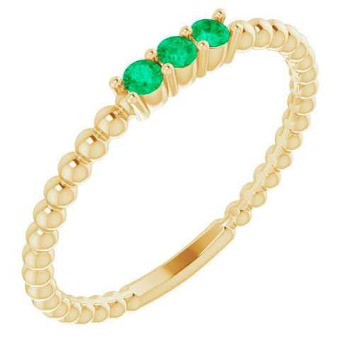 14k Yellow Gold Emerald Beaded Stackable Ring