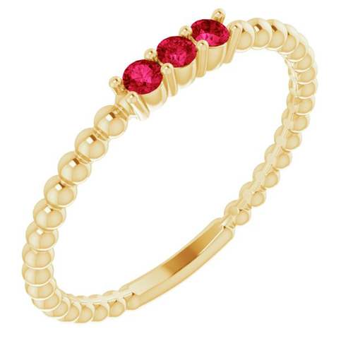 14k Yellow Gold Ruby Beaded Stackable Ring