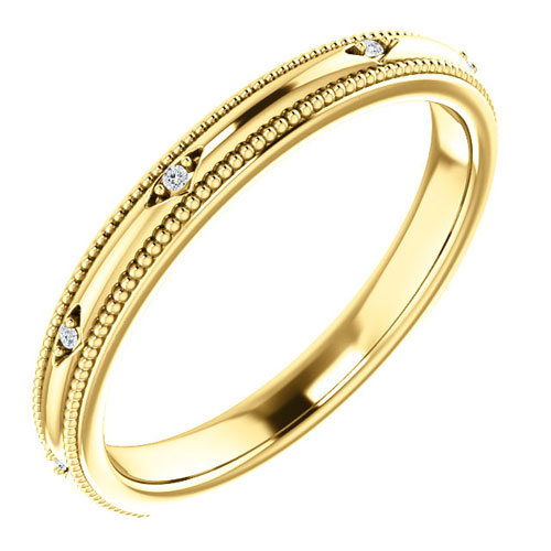 14k Yellow Gold .02 ct Diamond Accented Beaded Wedding Band 2.8mm
