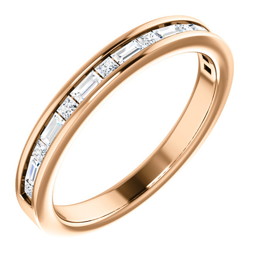 14kt Rose Gold 3/8 ct Diamond Baguette and Princess Anniversary Ring