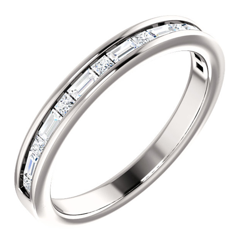 14kt White Gold 3/8 ct Diamond Baguette and Princess Anniversary Ring