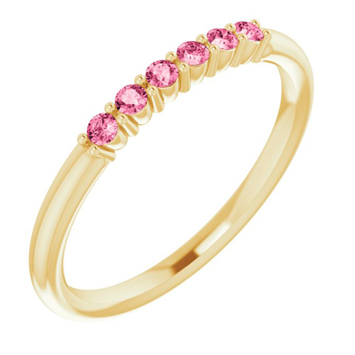 14k Yellow Gold Pink Tourmaline Six Stone Stackable Ring