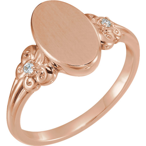 14kt Rose Gold Fleur-de-lis Signet Ring with Diamonds