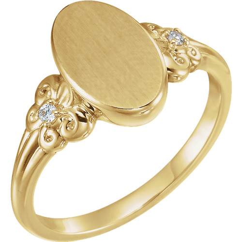 14kt Yellow Gold Fleur-de-lis Signet Ring with Diamonds