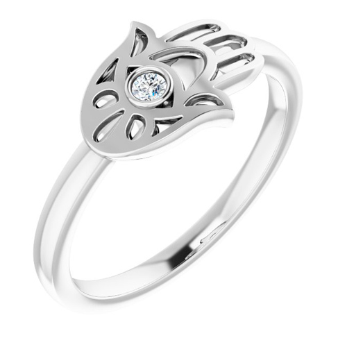 14k White Gold .03 ct tw Diamond Hamsa Ring