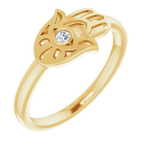 14k Yellow Gold .03 ct tw Diamond Hamsa Ring