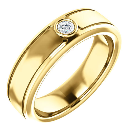 14k Yellow Gold Men's 1/10 ct Diamond Bezel Ring