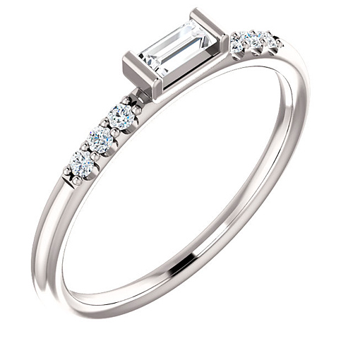 14k White Gold 1/5 ct tw Diamond Baguette Stackable Accented Ring