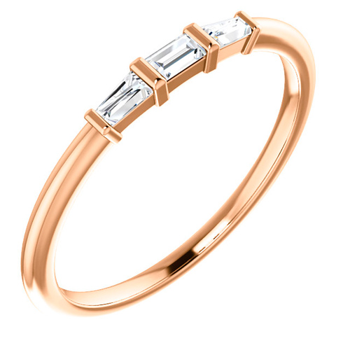 14k Rose Gold 1/6 ct Diamond Three-Stone Baguette Stackable Ring