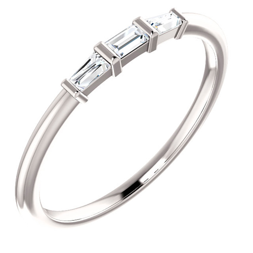 14k White Gold 1/6 ct Diamond Three-Stone Baguette Stackable Ring