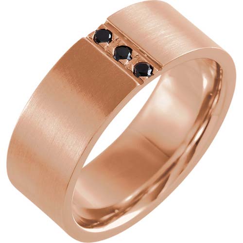 14k Rose Gold .08 ct Black Diamond Wedding Band with Satin Finish