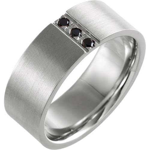 14k White Gold .08 ct Black Diamond Wedding Band with Satin Finish
