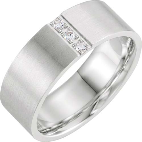 14k White Gold .08 ct Diamond Wedding Band with Satin Finish