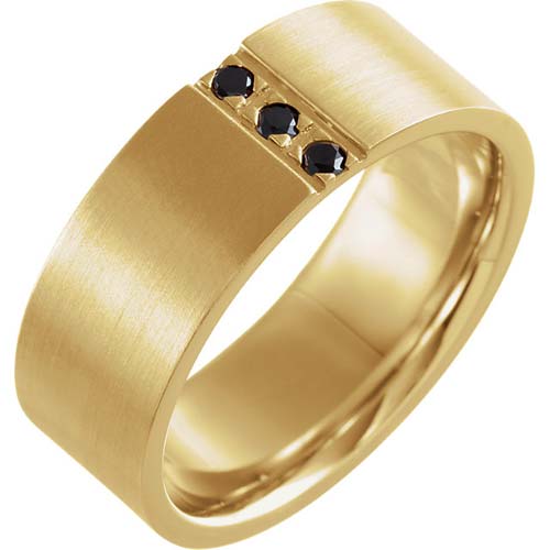 14k Yellow Gold .08 ct Black Diamond Wedding Band with Satin Finish