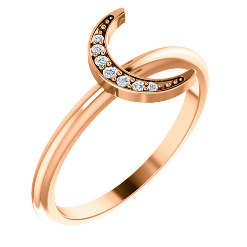 14k Rose Gold Diamond Crescent Moon Stackable Ring