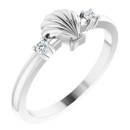 14k White Gold Diamond Seashell Ring