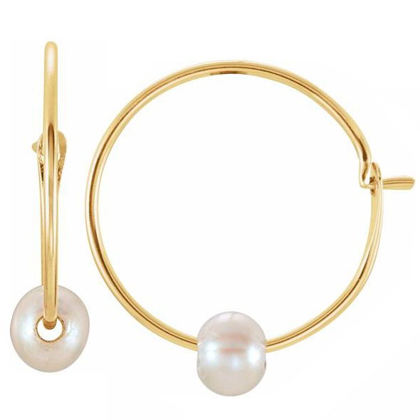 14k Yellow Gold Girls' Freshwater Cultured Pearl Hoop Earrings