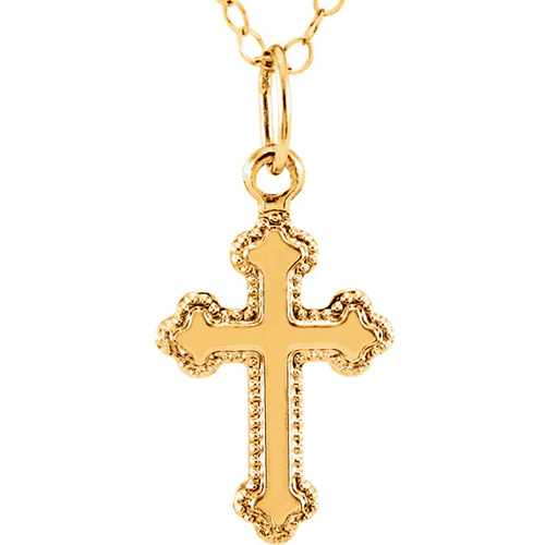 14kt Yellow Gold 5/8in Budded Cross on 16in Chain