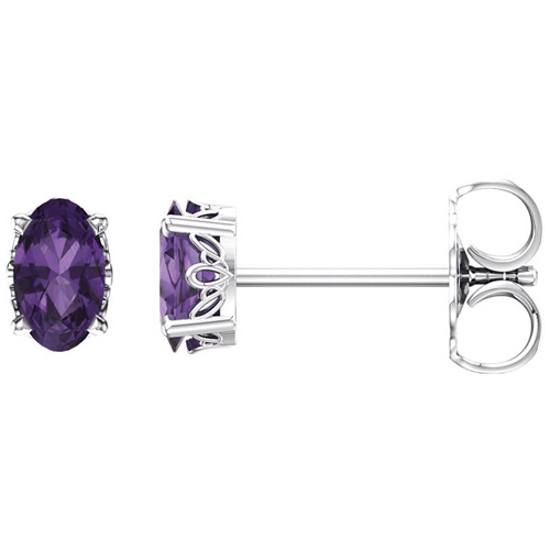 14kt White Gold .44 ct Oval Amethyst Scroll Stud Earrings