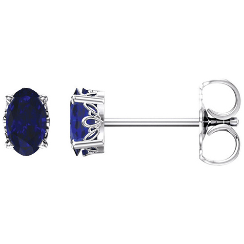 14kt White Gold 3/5 ct Oval Created Blue Sapphire Stud Earrings