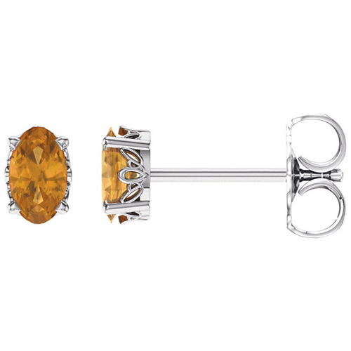 14kt White Gold 2/5 ct Oval Citrine Stud Earrings