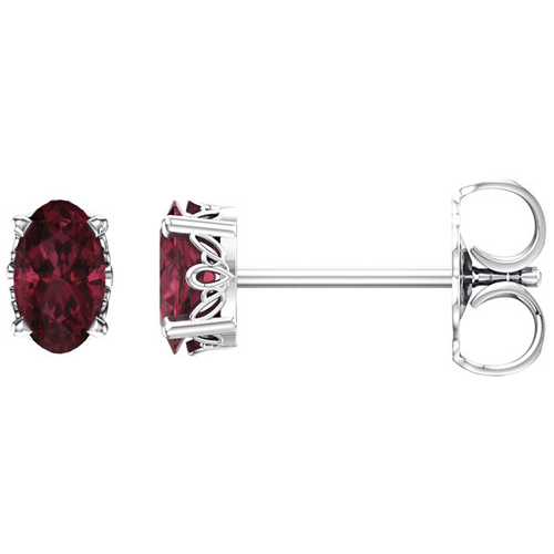 14kt White Gold 3/5 ct Oval Garnet Stud Earrings