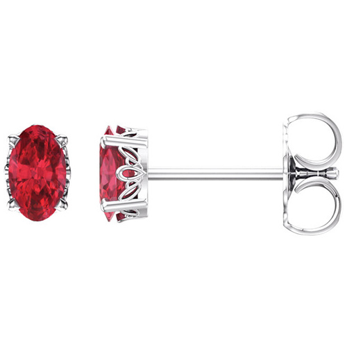 14kt White Gold Oval 3/5 ct Created Ruby Stud Earrings