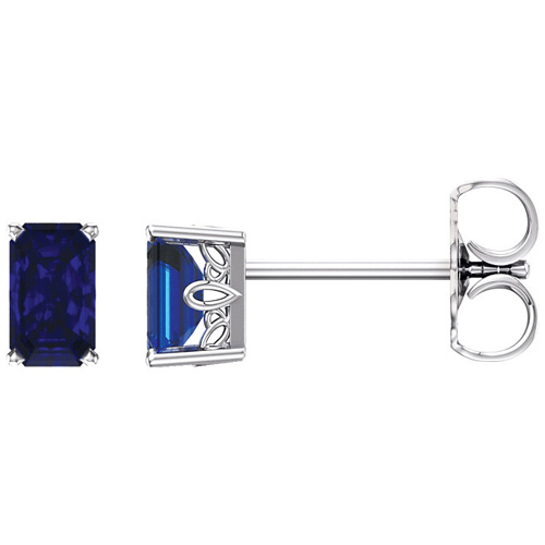 14kt White Gold 4/5 ct Created Blue Sapphire Scroll Stud Earrings