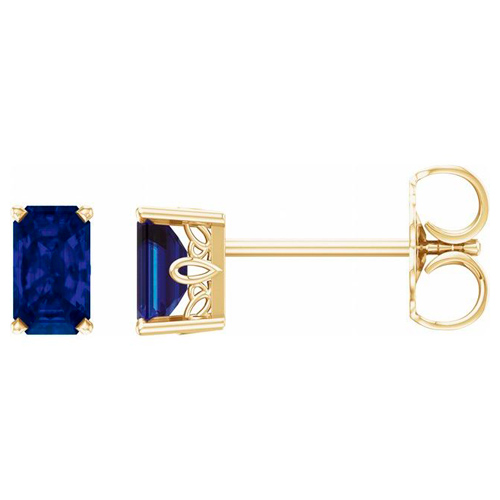 14k Yellow Gold 4/5 ct Created Blue Sapphire Scroll Stud Earrings