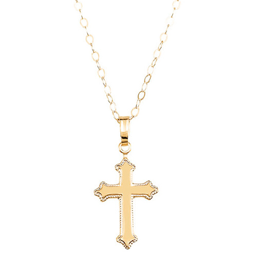 14k Yellow Gold Kid's Budded Cross Necklace 15in