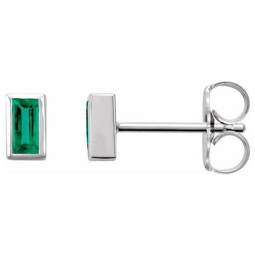 14k White Gold 1/4 ct tw Emerald Bezel-Set Stud Earrings