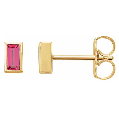 14k Yellow Gold 1/4 ct tw Pink Tourmaline Bezel-Set Earrings