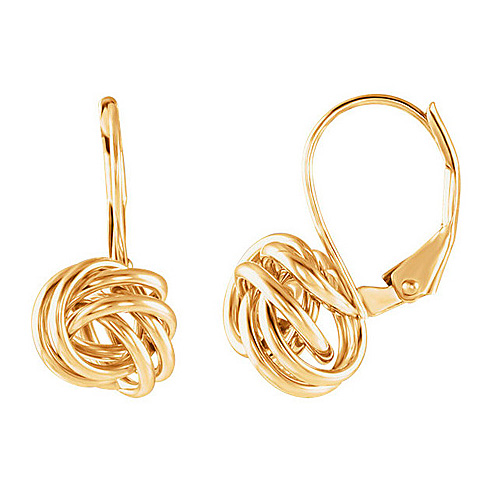 14k Yellow Gold Love Knot Leverback Earrings