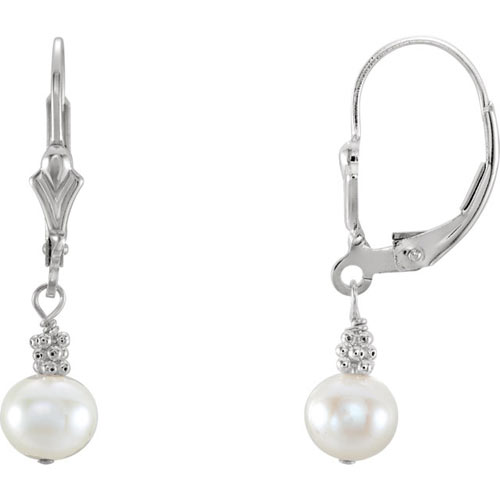 Sterling Silver 6mm Freshwater Cultured Pearl Lever Back Earrings