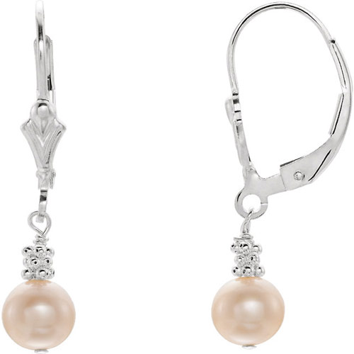Sterling Silver 6mm Pink Pearl Lever Back Earrings