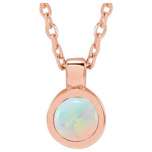14k Rose Gold White Opal Bezel Necklace 