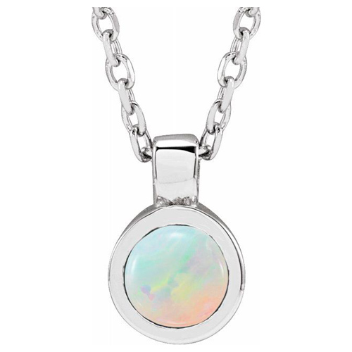 14k White Gold White Opal Bezel Necklace 