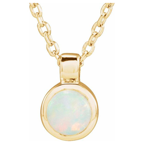 14k Yellow Gold White Opal Bezel Necklace 