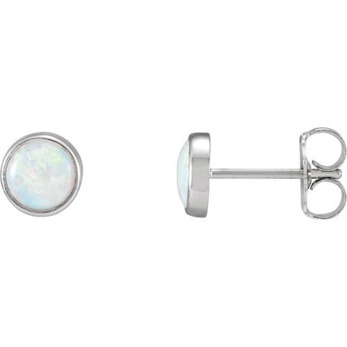 14k White Gold 5mm Bezel-Set Opal Earrings