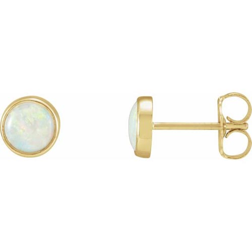 14k Yellow Gold 5mm Bezel-Set Opal Earrings