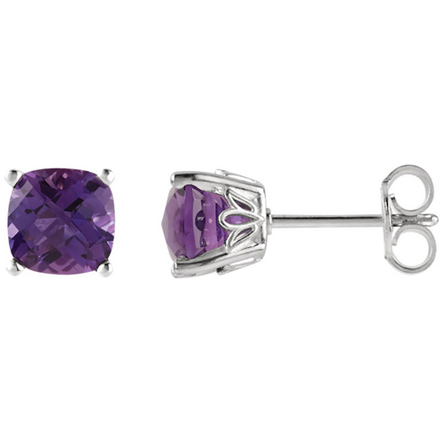 14kt White Gold 1.7 ct Amethyst Checkerboard Stud Earrings