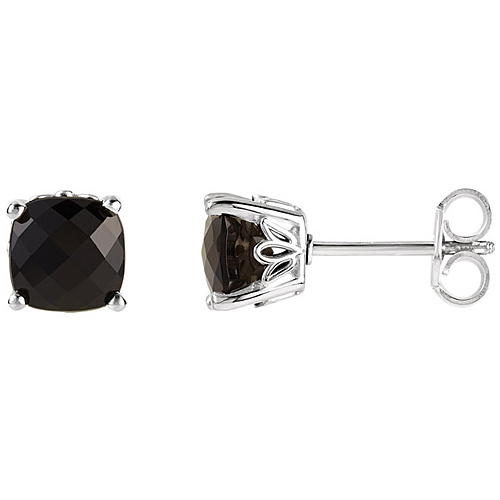 14kt White Gold 1.7 ct Black Onyx Checkerboard Stud Earrings