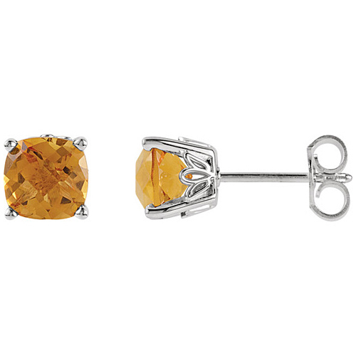 14kt White Gold 1.7 ct Citrine Checkerboard Stud Earrings