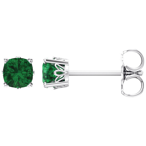 14kt White Gold 1.8 ct Created Emerald Checkerboard Stud Earrings