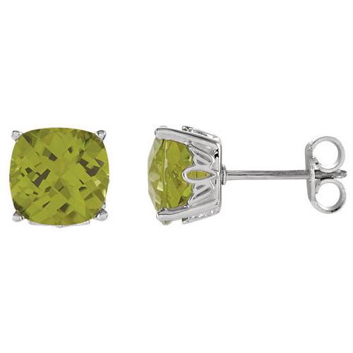 14kt White Gold 2.2 ct Peridot Checkerboard Stud Earrings